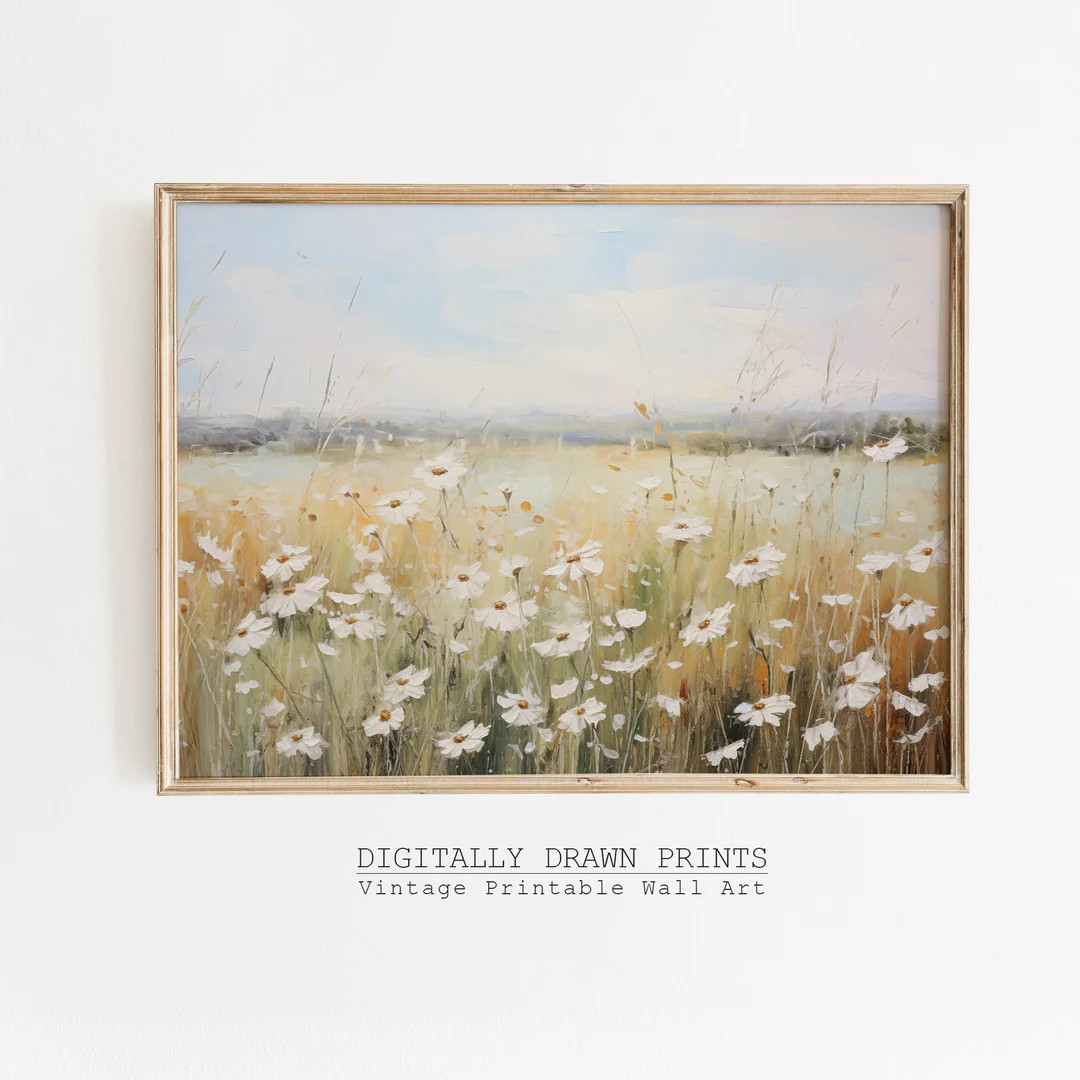 Printable Wall Art, Vintage Spring Meadow Landscape Oil Painting, Country Wildflowers Print, Spri... | Etsy (US)