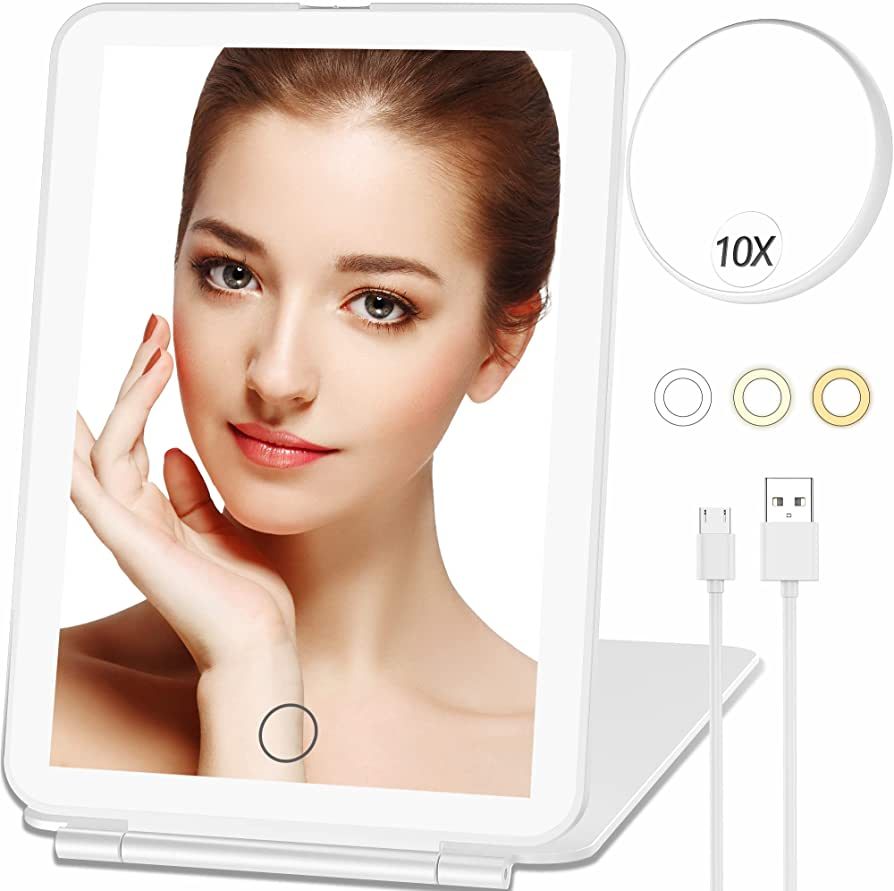 Mecion Makeup Mirror with 10X Magnifying Mirror, Vanity Mirror with 80 LED Lights, Compact LED Mi... | Amazon (US)
