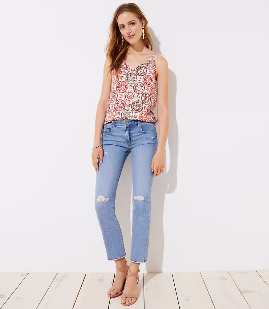 The Crop Jeans in Destructed Light Indigo Wash | LOFT