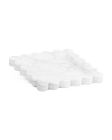 8x8 Carrara Marble Scalloped Square Tray | TJ Maxx