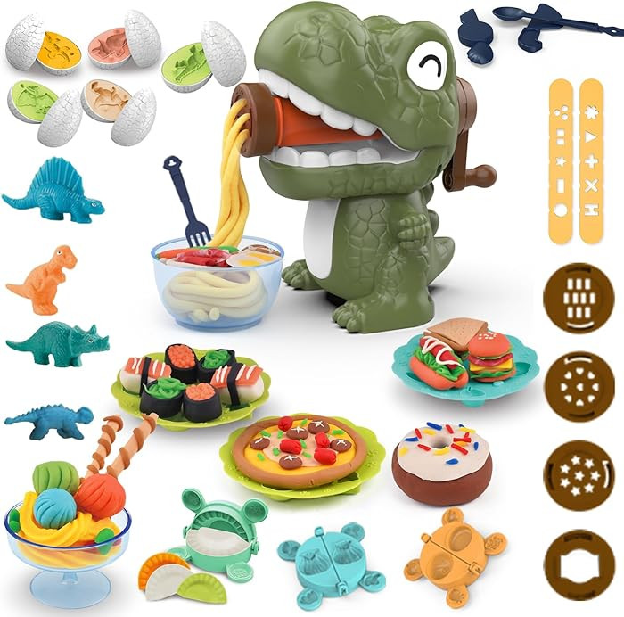 Dough Play Sets for Kids 2-4, Dinosaur Noodle Maker Toy, Toddler Play Clay Kit with Dinosaur Modl... | Amazon (US)