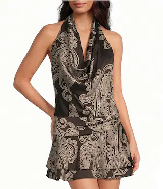Gianni Bini Luna Satin Paisley Printed Cowl Neck Sleeveless Coordinating Blouse Top - 6 | Dillard's