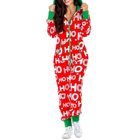 Musuos Womens Christmas One Piece Pajamas with Hood Long Sleeve Home Wear Suits | Walmart (US)