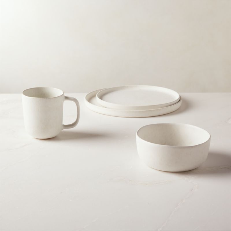 Drift Modern 4-Piece White Dinnerware Set with Soup Bowl + Reviews | CB2 | CB2