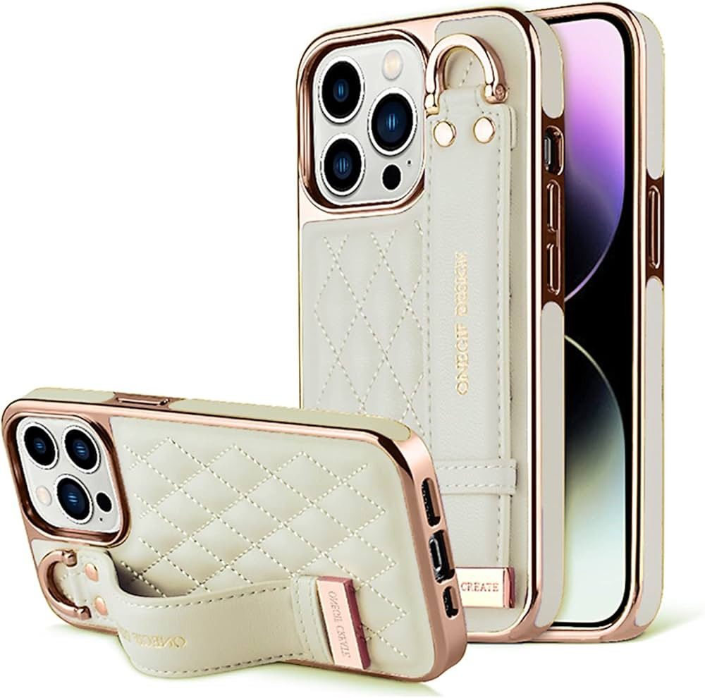 aowner Case for iPhone 14 Pro Max, Premium PU Leather Phone Case with Kickstand, Luxury Gold Plat... | Amazon (US)