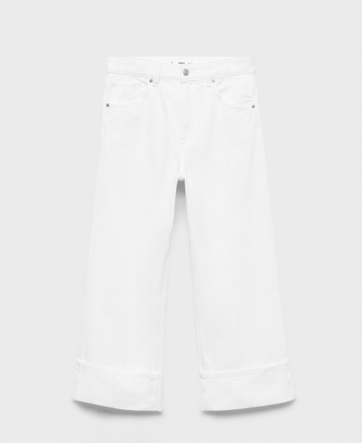 Mango Women's Turned-Up Hem Wide Leg Cropped Jeans - White | Macy's