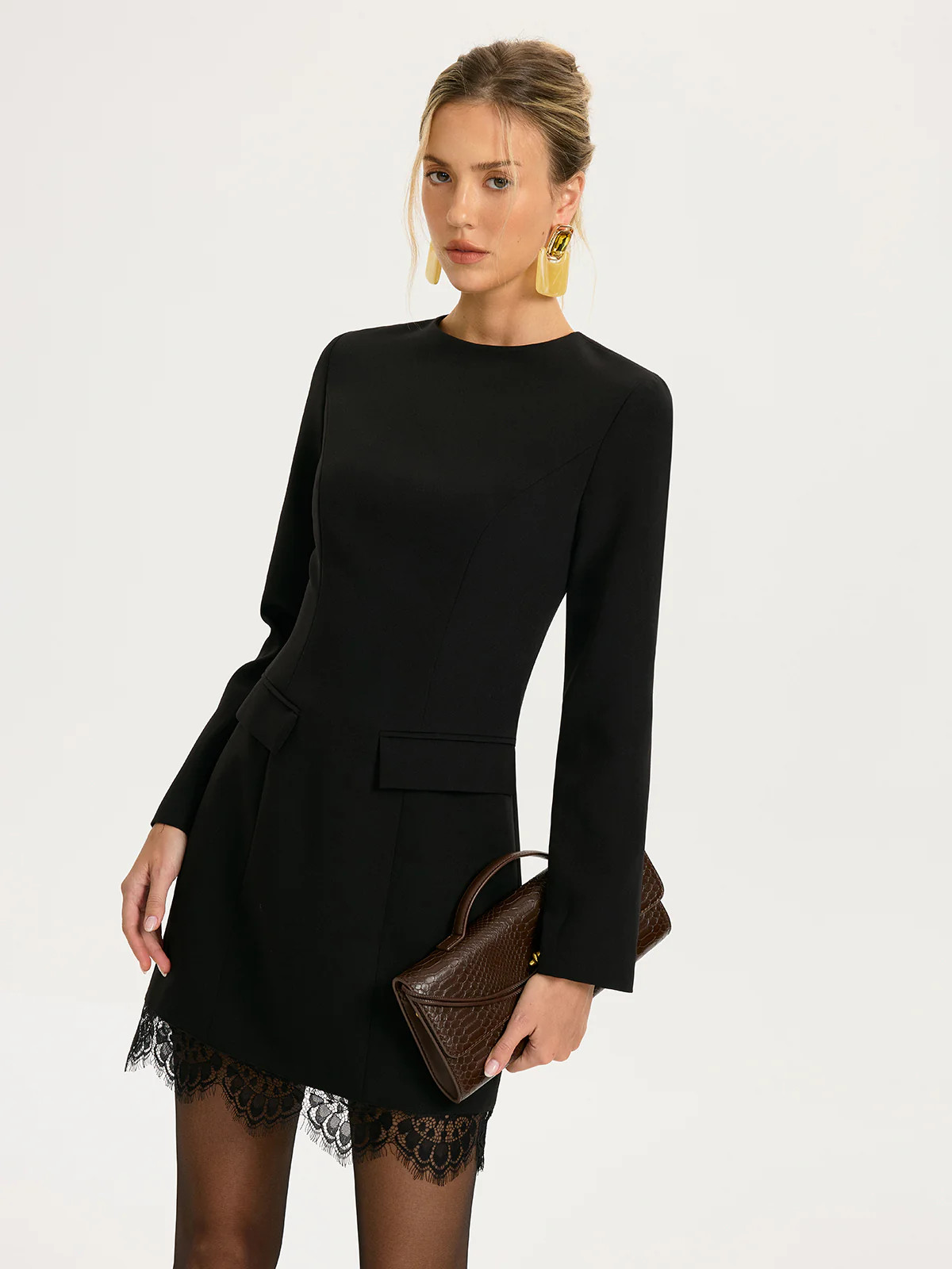 Lace Trim Tailored Mini Dress | Commense