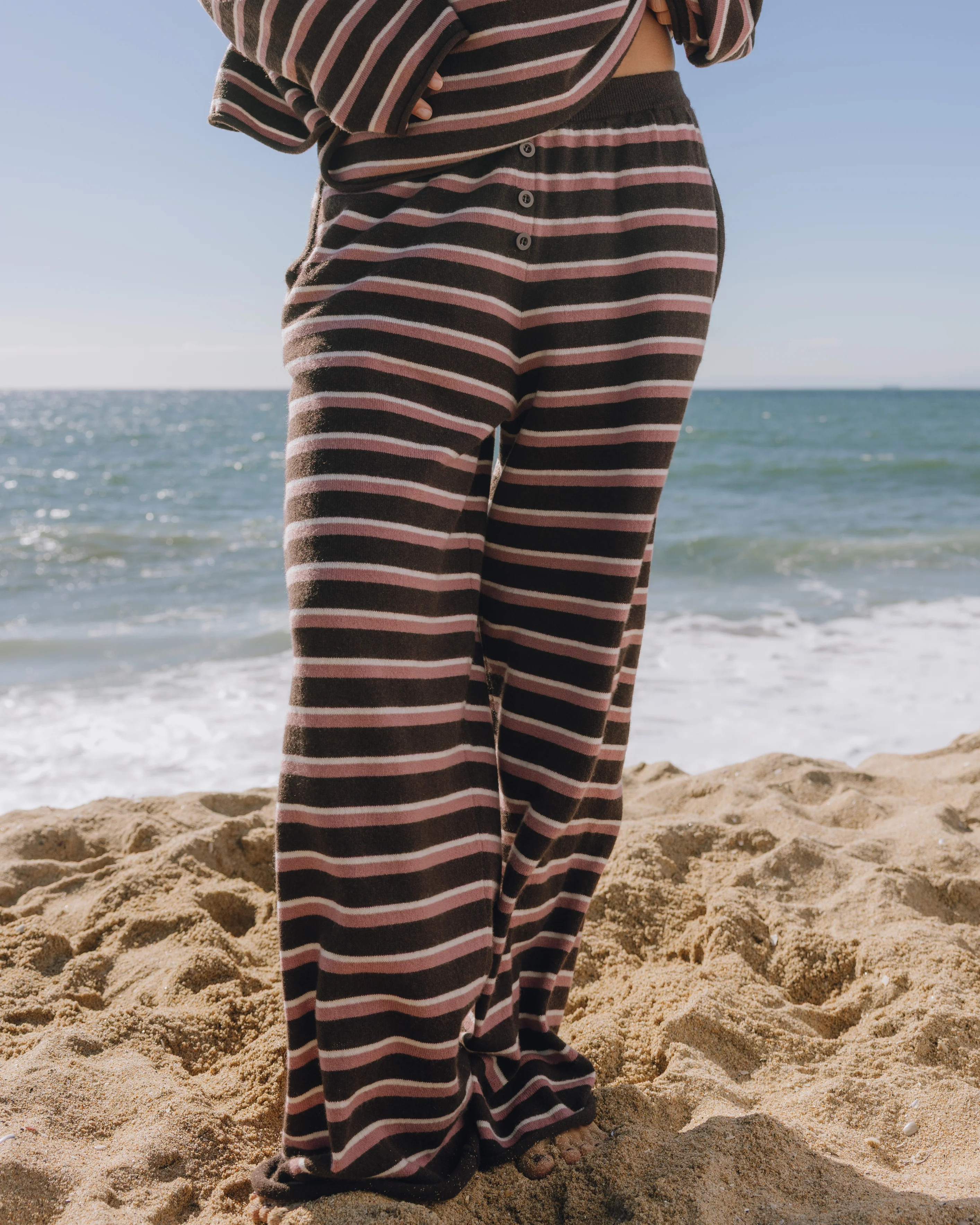 Cashmere Resort Pants - Coco + Wine + Cream Stripe with Monochrome Pat | Daily Drills LLC