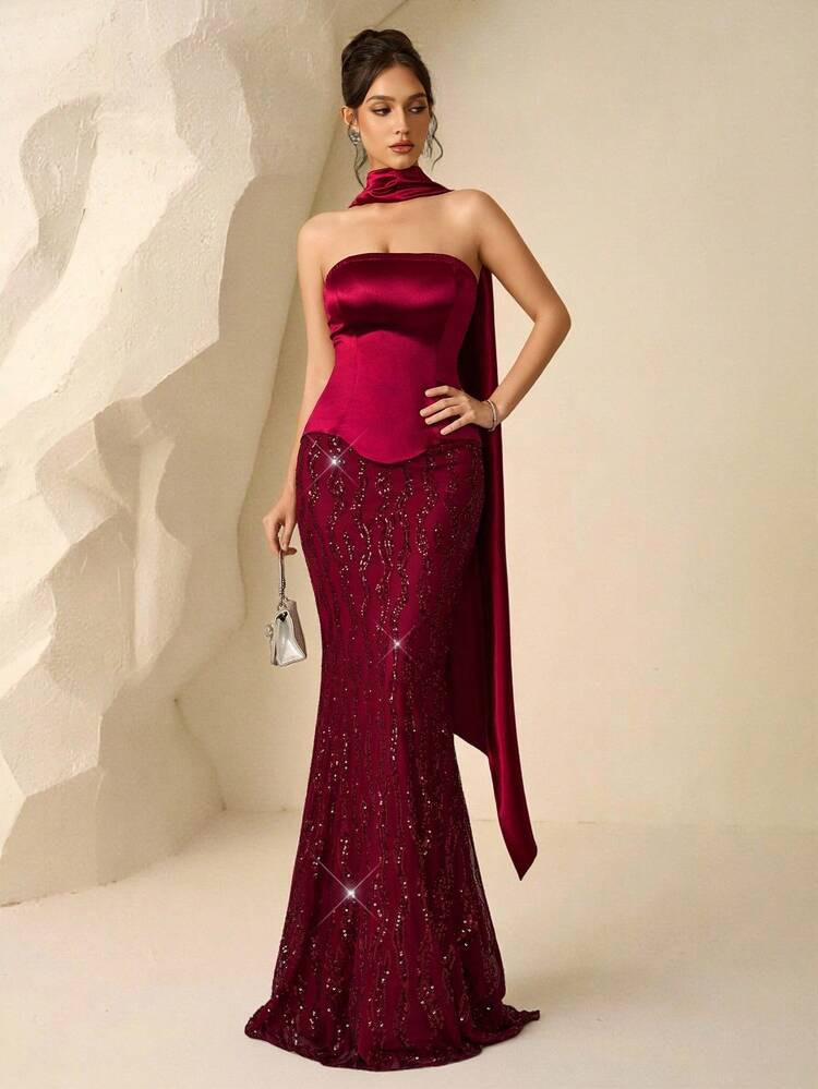 Red corset mermaid Dress | SHEIN