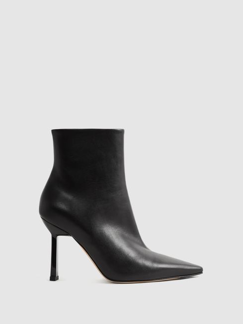 Reiss Black Scarlett Atelier Italian Leather Heeled Ankle Boots | Reiss UK