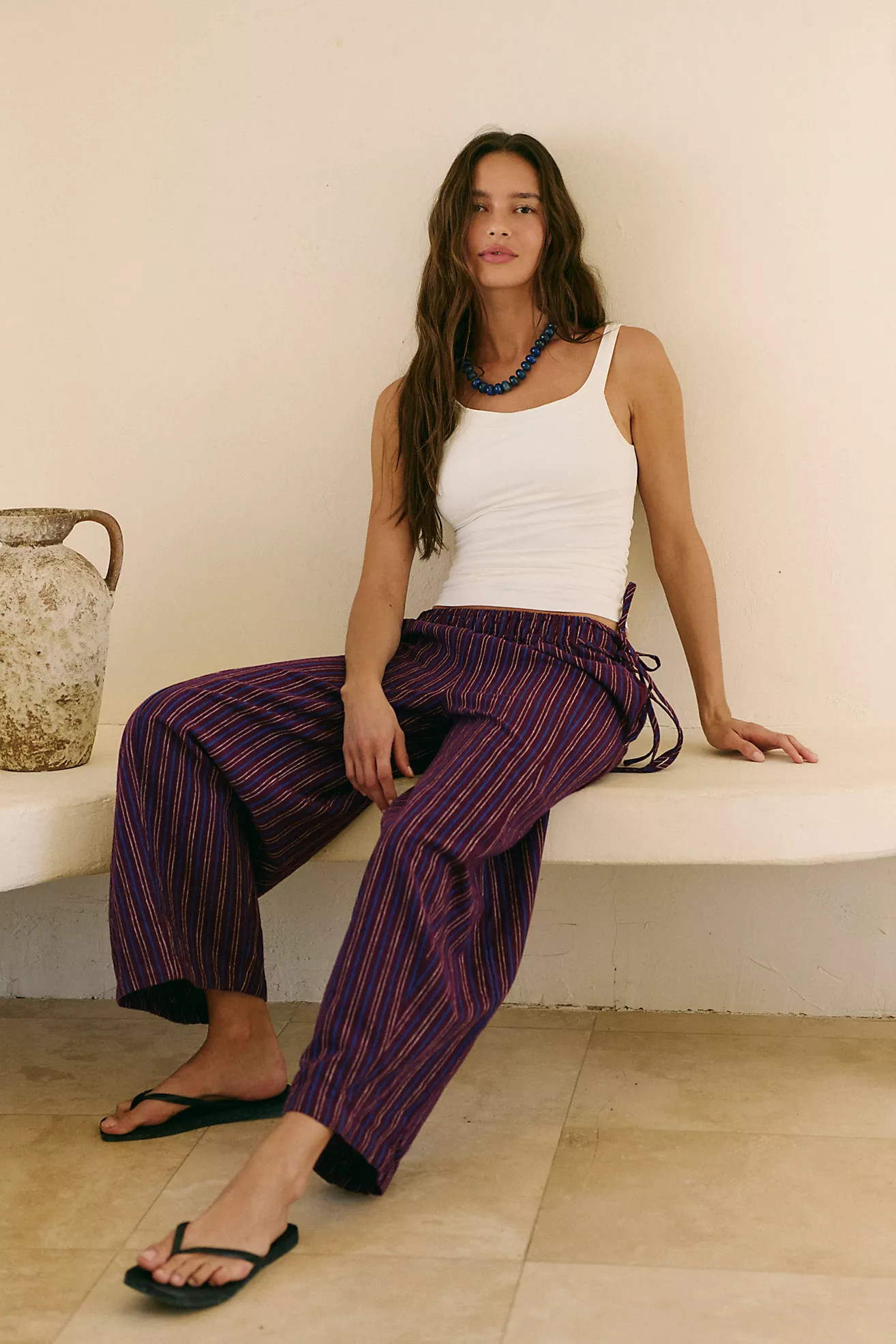 Sun Dazed Cotton-Linen Striped Pants | Free People (Global - UK&FR Excluded)