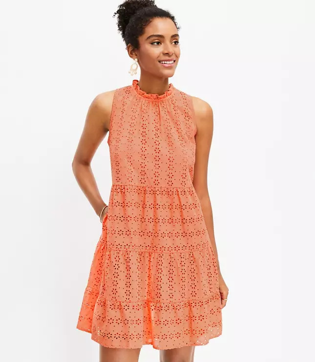 Eyelet Tiered Swing Dress | LOFT