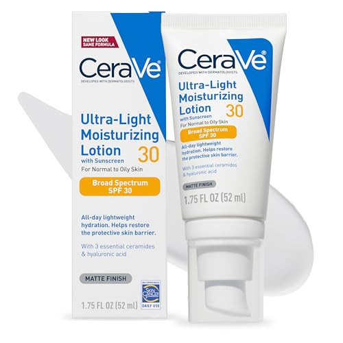 CeraVe Ultra-Light Moisturizing Lotion With SPF 30, Daily Face Moisturizer with SPF, Formulated with Hyaluronic Acid & Ceramides, Broad Spectrum SPF, Oil Free, Matte Finish, 1.7 Ounce | Amazon (US)