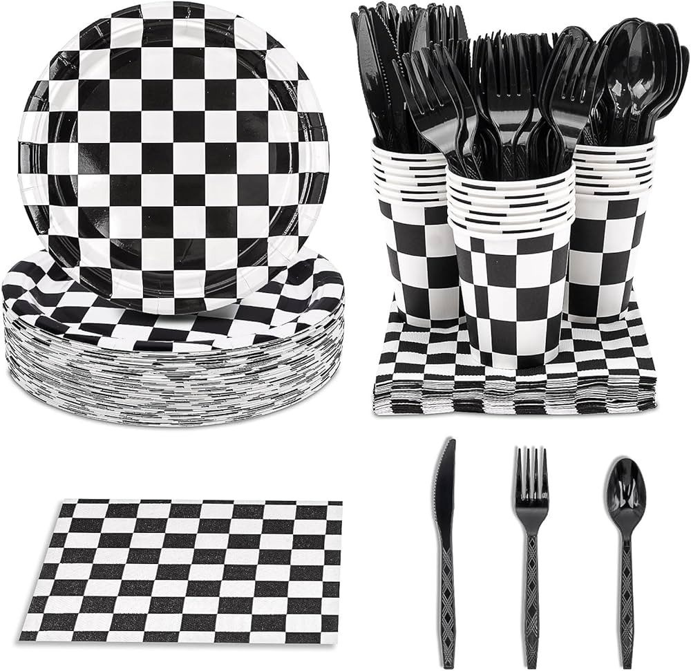 350 Pcs Racing Car Party Supplies,Boys Race Car Brithday Party Tableware Set,Black and White Chec... | Amazon (CA)