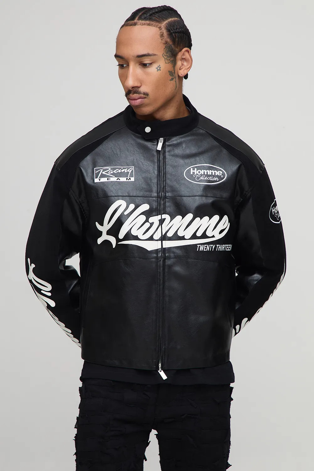 Boxy Fit Tumbled PU Homme Moto Jacket | boohoo (US & Canada)
