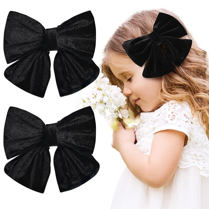 Velvet Hair Bows Girls 6" 2PCS Big Black Fall bow Alligator Clips for Toddler Hair Clips Toddlers... | Amazon (US)