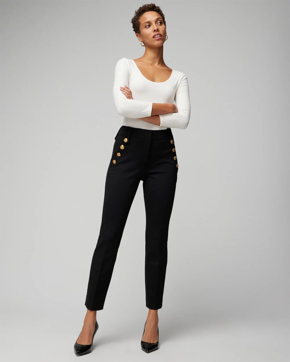 WHBM® Jolie Button Straight Luxe Stretch Pant | White House Black Market