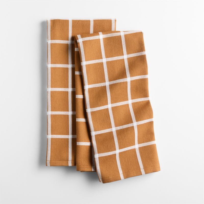 Cuisine Windowpane Brulee Brown Organic Cotton Dish Towels, Set of 2 | Crate & Barrel | Crate & Barrel