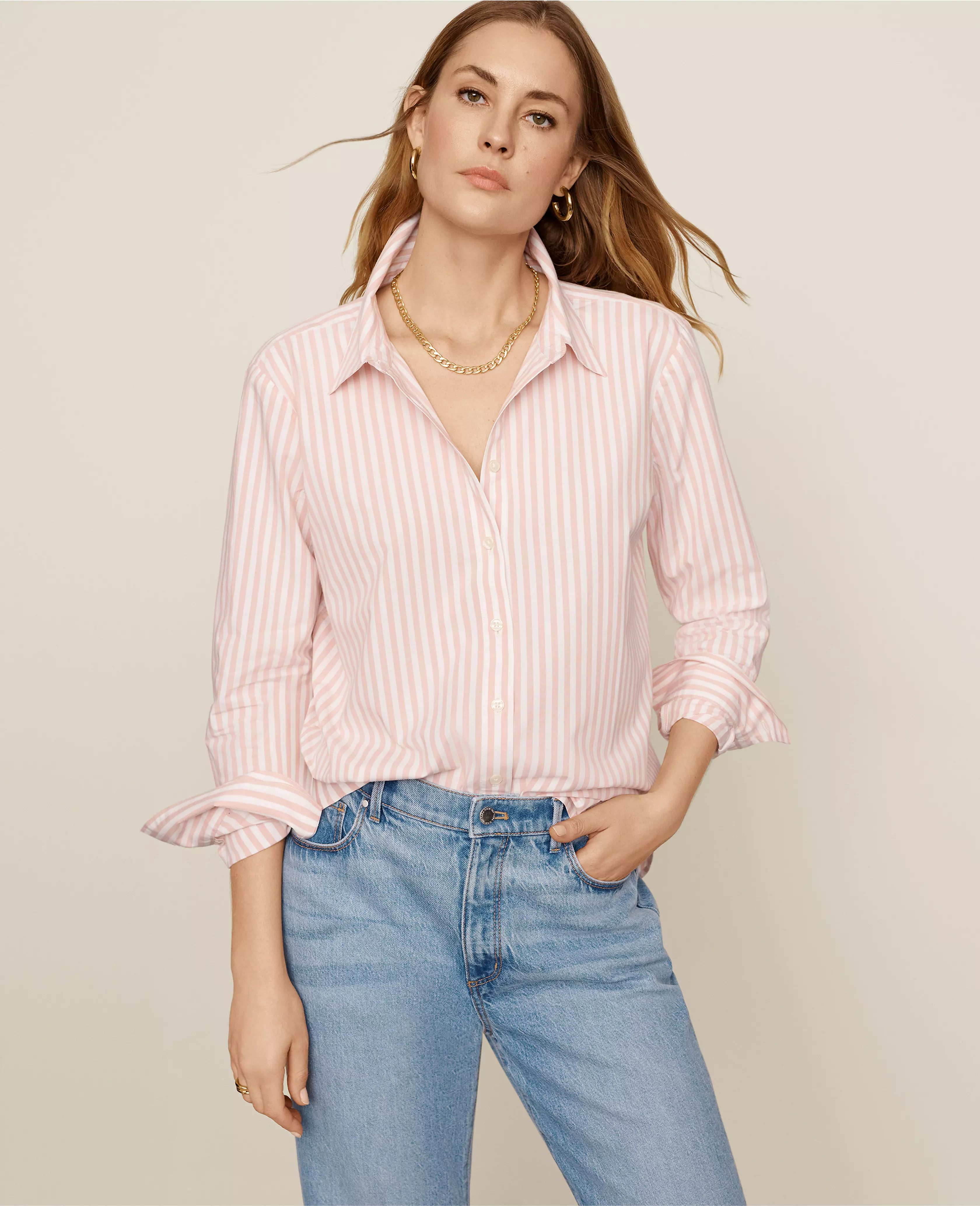 AT Weekend Stripe Relaxed Perfect Shirt | Ann Taylor (US)