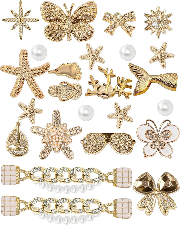 Cute Butterfly Shoe Charms for Women, Jewels Flower Charms for Girls,Pearl Shoe Chain Purple | Amazon (US)