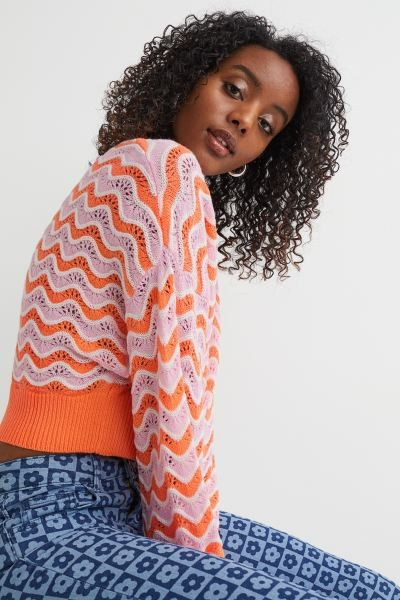 Pointelle-knit Sweater - Pink/orange - Ladies | H&M US | H&M (US + CA)