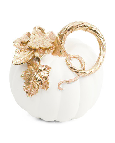 Metallic Pumpkin With Leaf | TJ Maxx