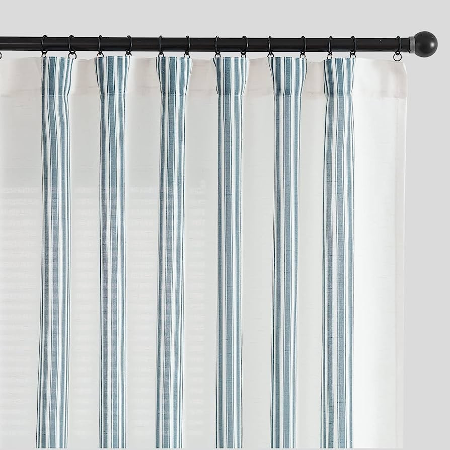 jinchan Striped Linen Curtains 84 Inch Long for Living Room Blue Stripe Curtains Rod Pocket Sem... | Amazon (US)