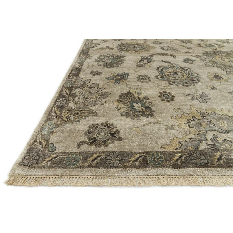 Oriental Hand-Knotted Silk Gray Area Rug | Wayfair North America