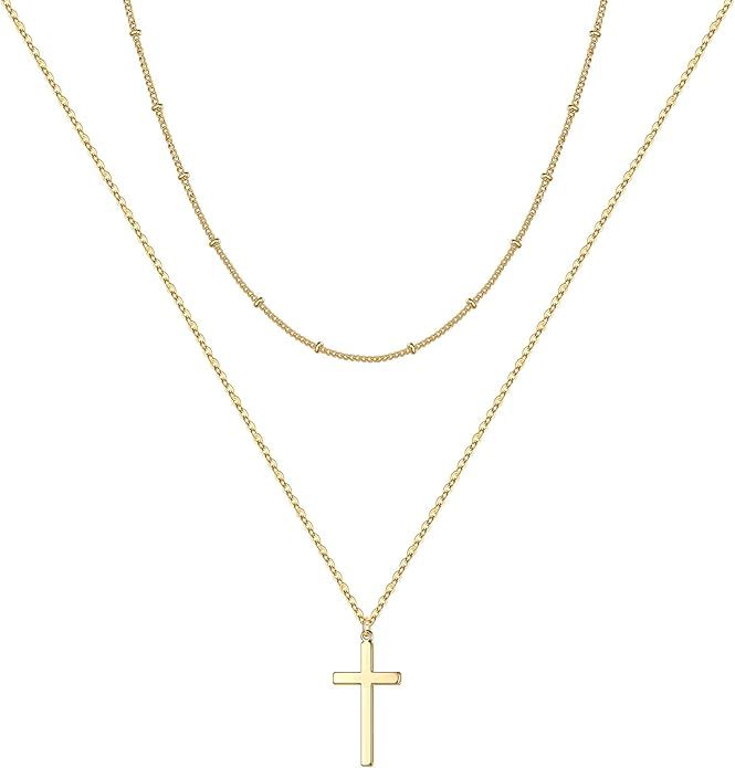 M MOOHAM Cross Necklace for Women Girls, Dainty Gold Plated Cross Pendant Necklace Sideways Cross... | Amazon (US)