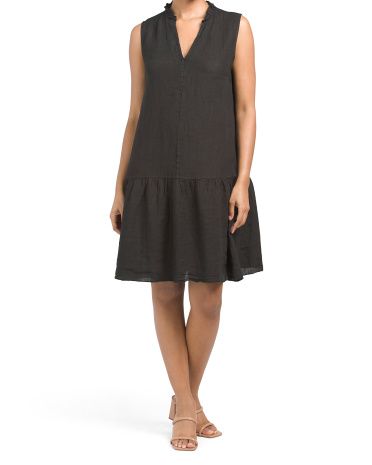 Made In Italy Linen Blend Sleeveless Shift Dress With Ruffle Hem | TJ Maxx