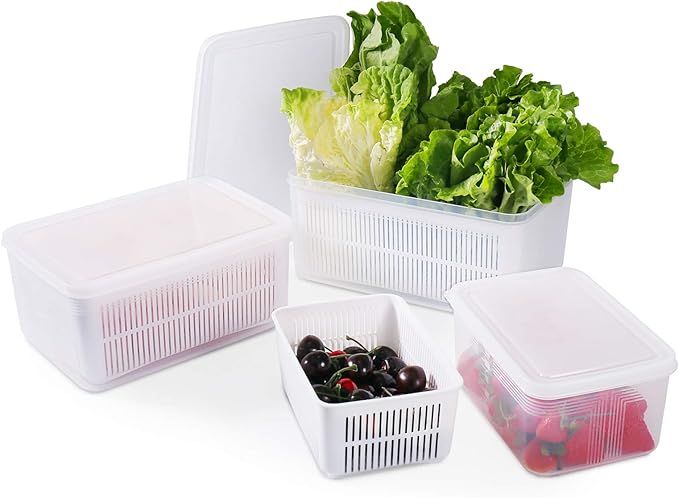 77L Fruit Storage Containers for Fridge with Strainer, (3 Pack) Produce Containers for Fridge, Ve... | Amazon (US)