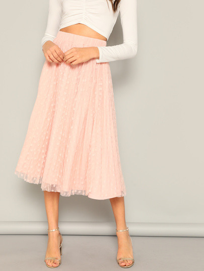 SHEIN Dot Mesh Overlay Flare Skirt | SHEIN