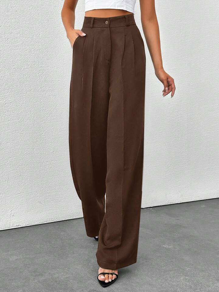 SHEIN Tall Tall Women's Solid Color High Waisted Wide Leg Pants | SHEIN