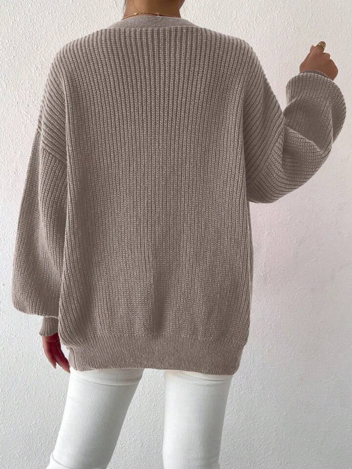 SHEIN Relaxiva Drop Shoulder Button Front Cardigan,Long Sleeve Tops | SHEIN