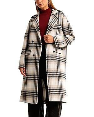 CHARTOU Women Long Wool Plaid Pea Coat Double Breast Midi Long Trench Peacoat Overcoat with Belt | Amazon (US)