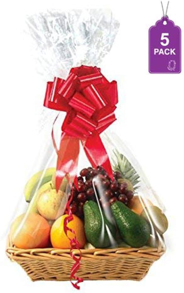 Purple Q Crafts Clear Basket Bags, Large Clear Cellophane Wrap for Baskets & Gifts 24"x30" (5) | Amazon (US)