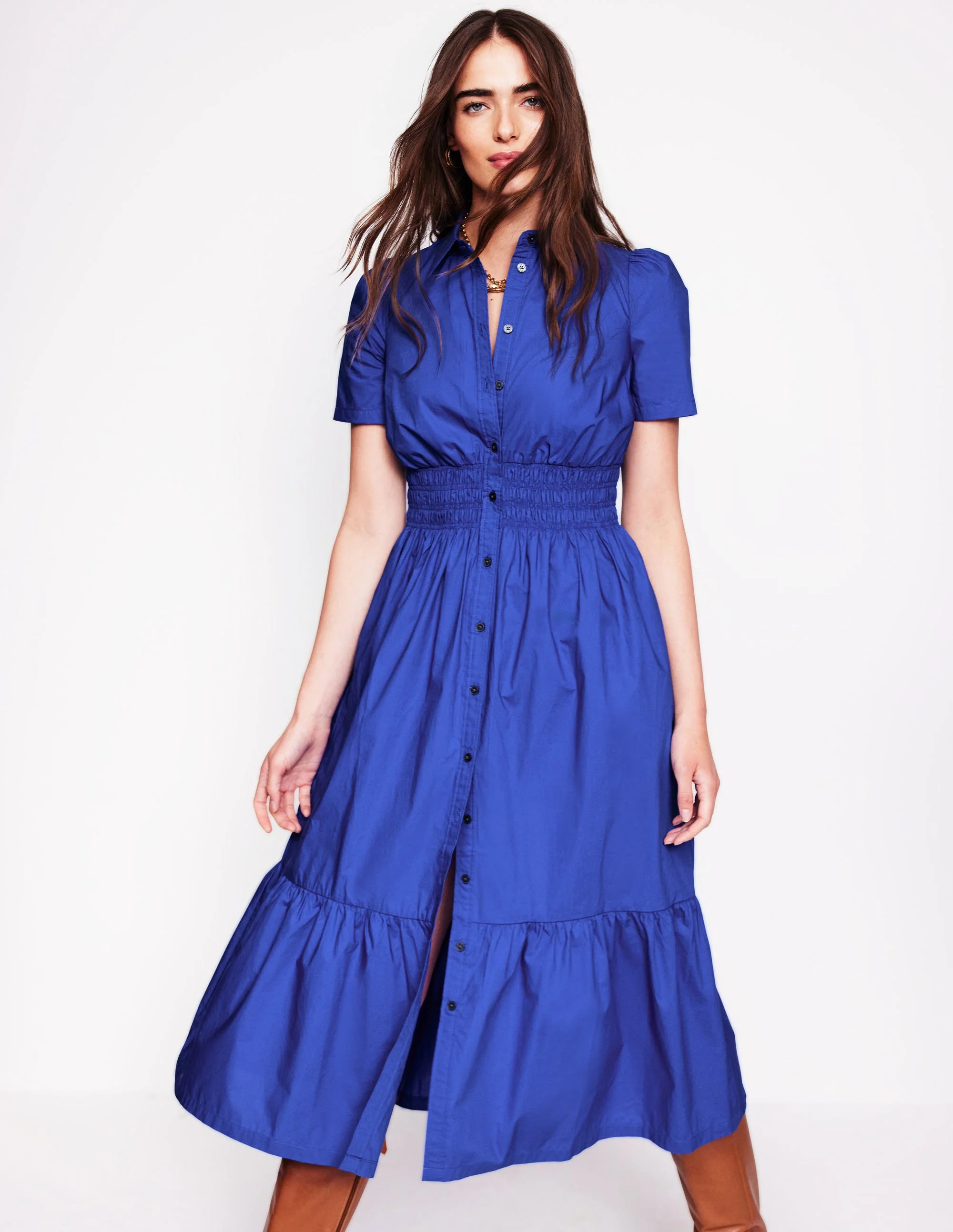 Jane Smocked Shirt Dress-Bright Blue | Boden (US)