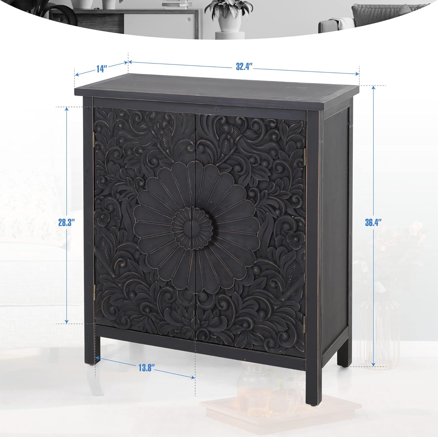 MAISON ARTS Black Accent Storage Cabinet with 2 Doors and Shelves for Living Room Bedroom Kitchen... | Amazon (US)