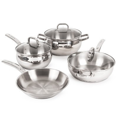 BergHOFF Belly Shape 18/10 Stainless Steel 7Pc Starter Cookware Set With Glass Lid | Target