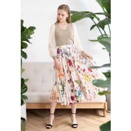 Tropical Floral Print Pleated Midi Skirt | Chicwish