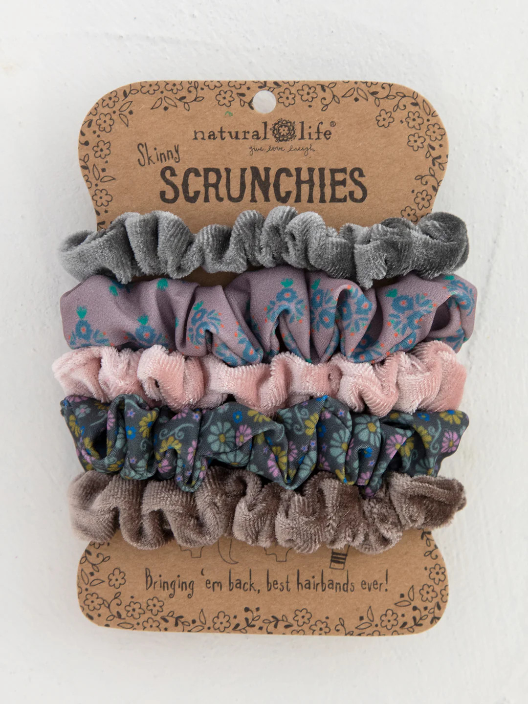Print and Velvet Scrunchies, Set of 5 - Sage | Natural Life