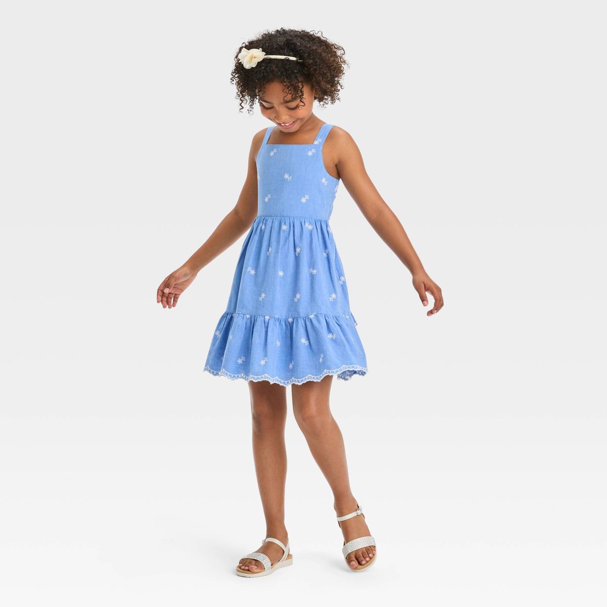 Girls' Sleeveless Embroidered Woven Dress - Cat & Jack™ Blue M | Target