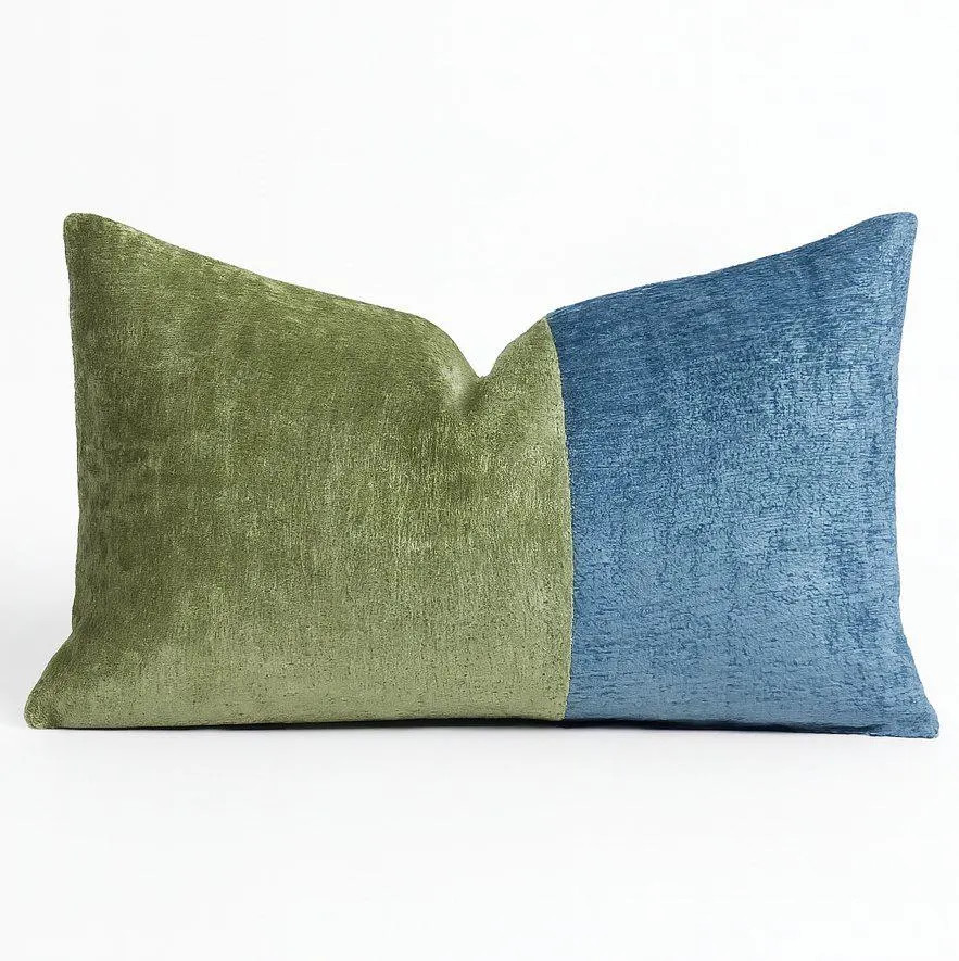 Sage and blue chenille pillow cover . Throw pillow for couch. Lumbar pillow cover. Colorblock Stripes. Striped cushion case. | Etsy (Global)