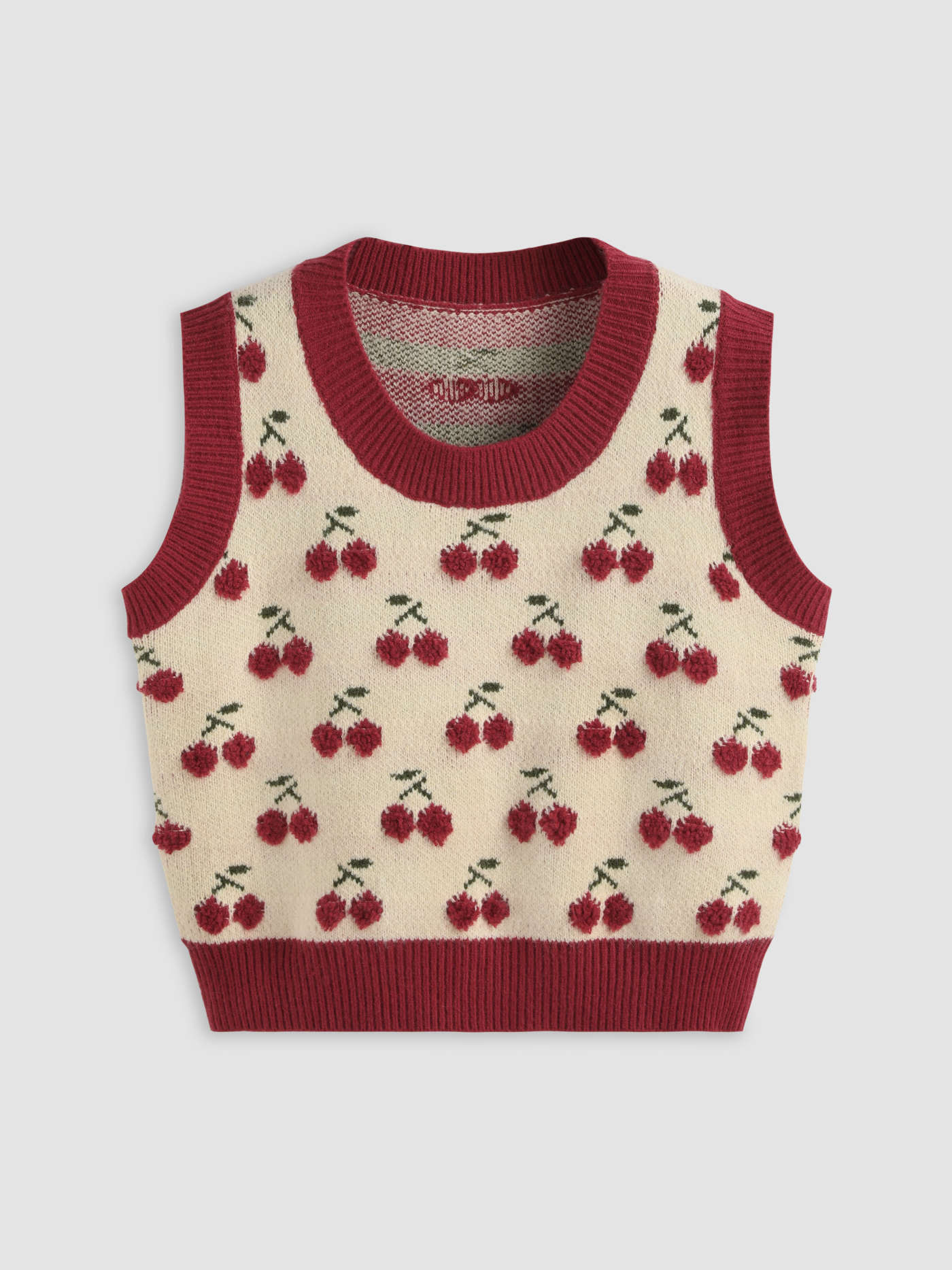 Round Neckline Cherry Knitted Crop Vest | Cider
