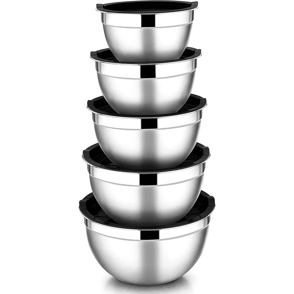 Mixing Bowls with Lids Set of 5, Vesteel Stainless Steel Mixing Bowls Metal Nesting Salad Bowls, ... | Walmart (US)