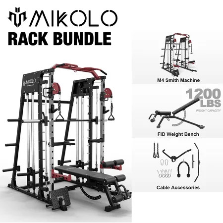 Mikolo Smith Machine Home Gym, 2200 lbs Power Rack Cage with 1200 lbs Weight Bench and Cable Crossover System, Weight Bar, 360Â° Landmine, Home Gym | Walmart (US)