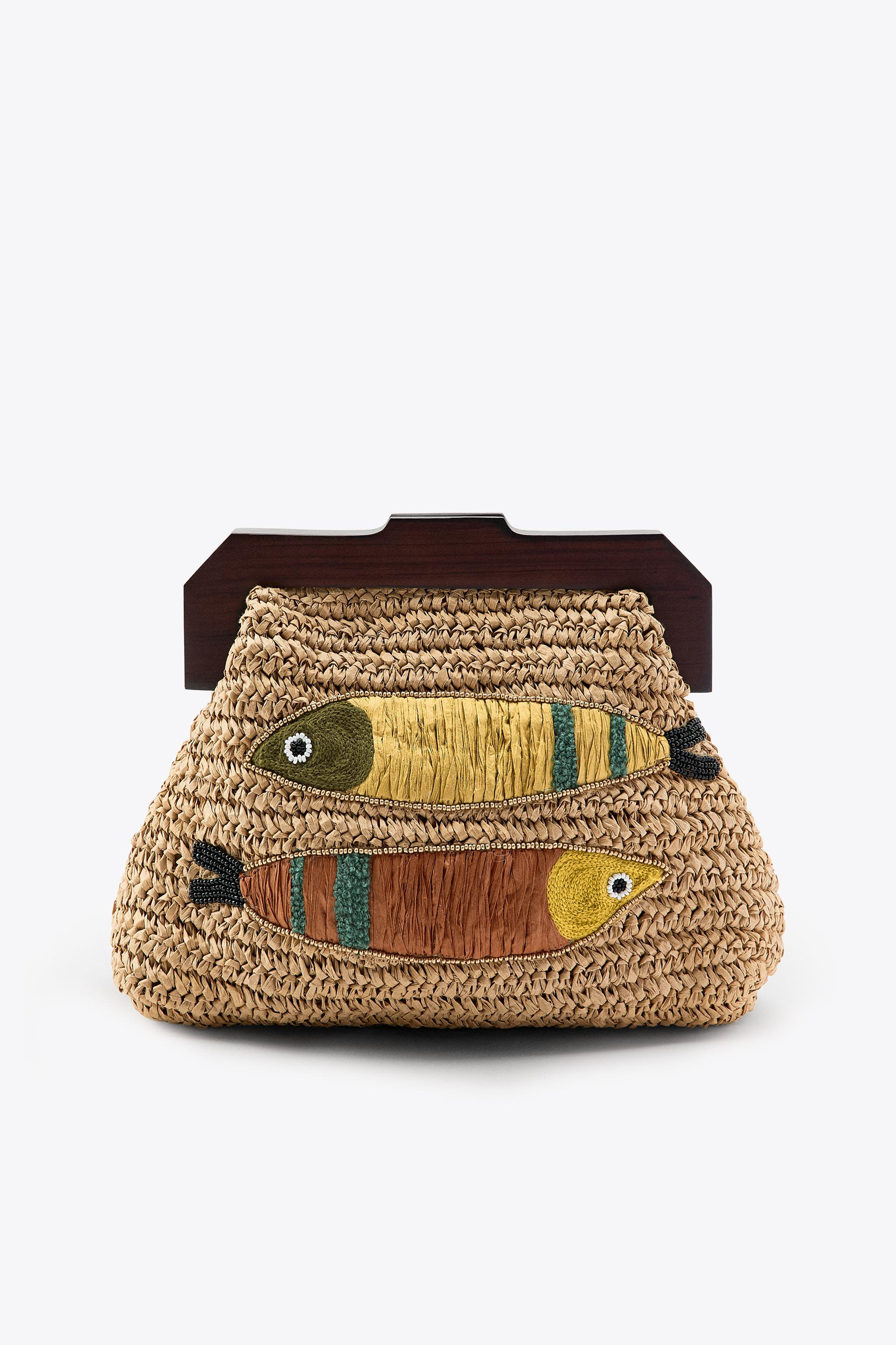 RAFFIA BAG WITH EMBROIDERED FISH | Zara US
