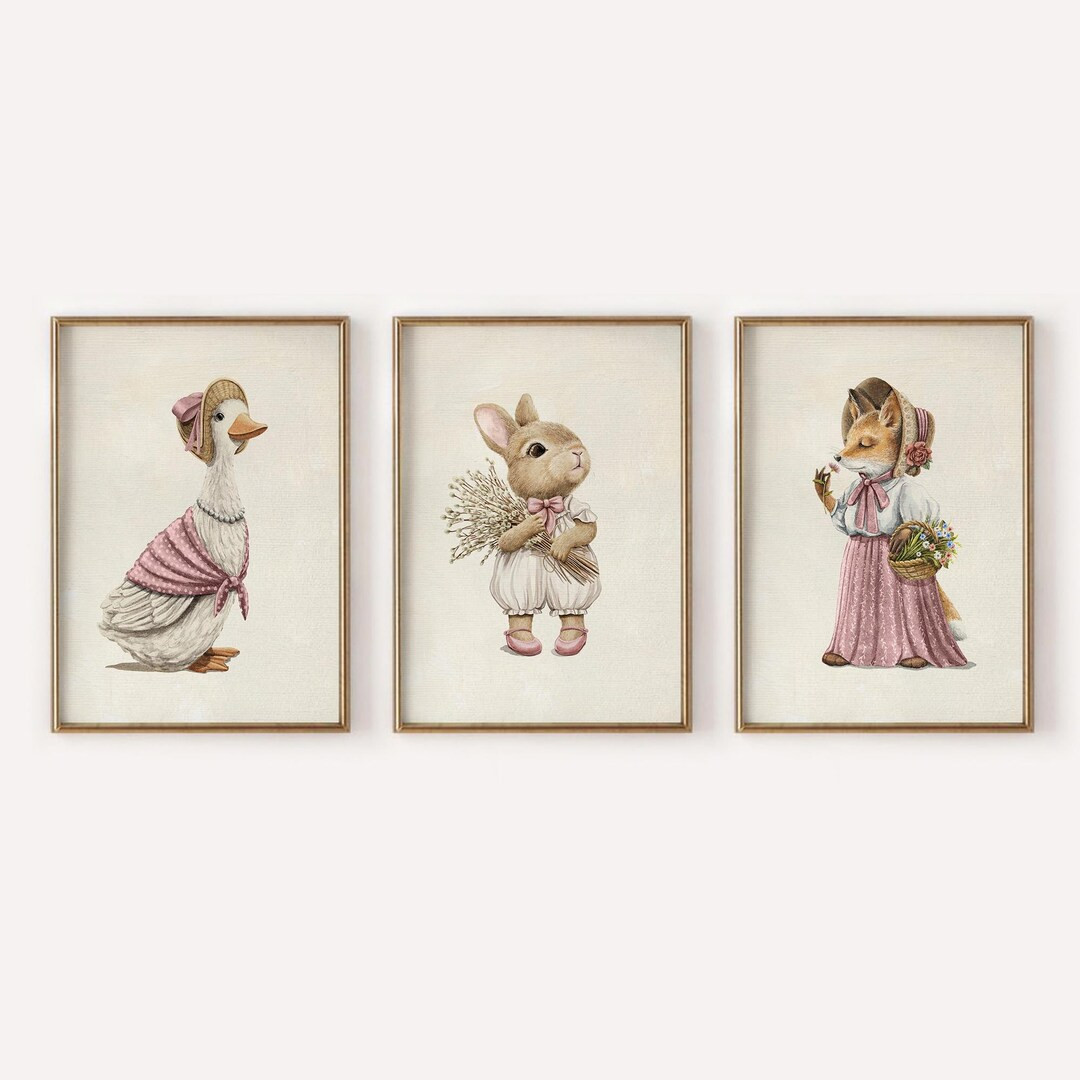 Buy Pink Nursery Prints: Vintage Animal Gallery Wall Art (digital Download) Online in India - Ets... | Etsy (US)
