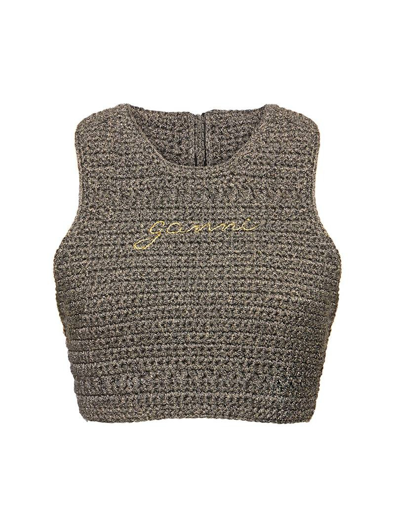 Crochet racerback cotton blend top - GANNI - Women | Luisaviaroma | Luisaviaroma