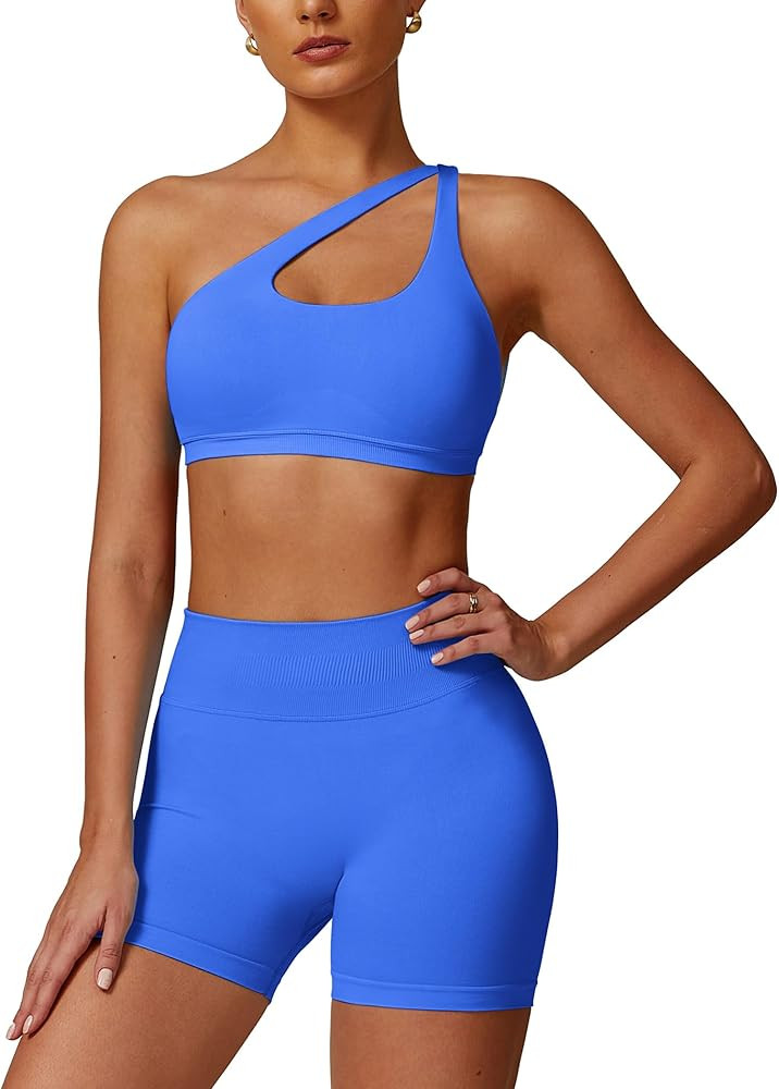 ABOCIW Workout Sets for Women Crossover High Waist Biker Shorts One Shoulder Sports Bra 2 Piece G... | Amazon (US)